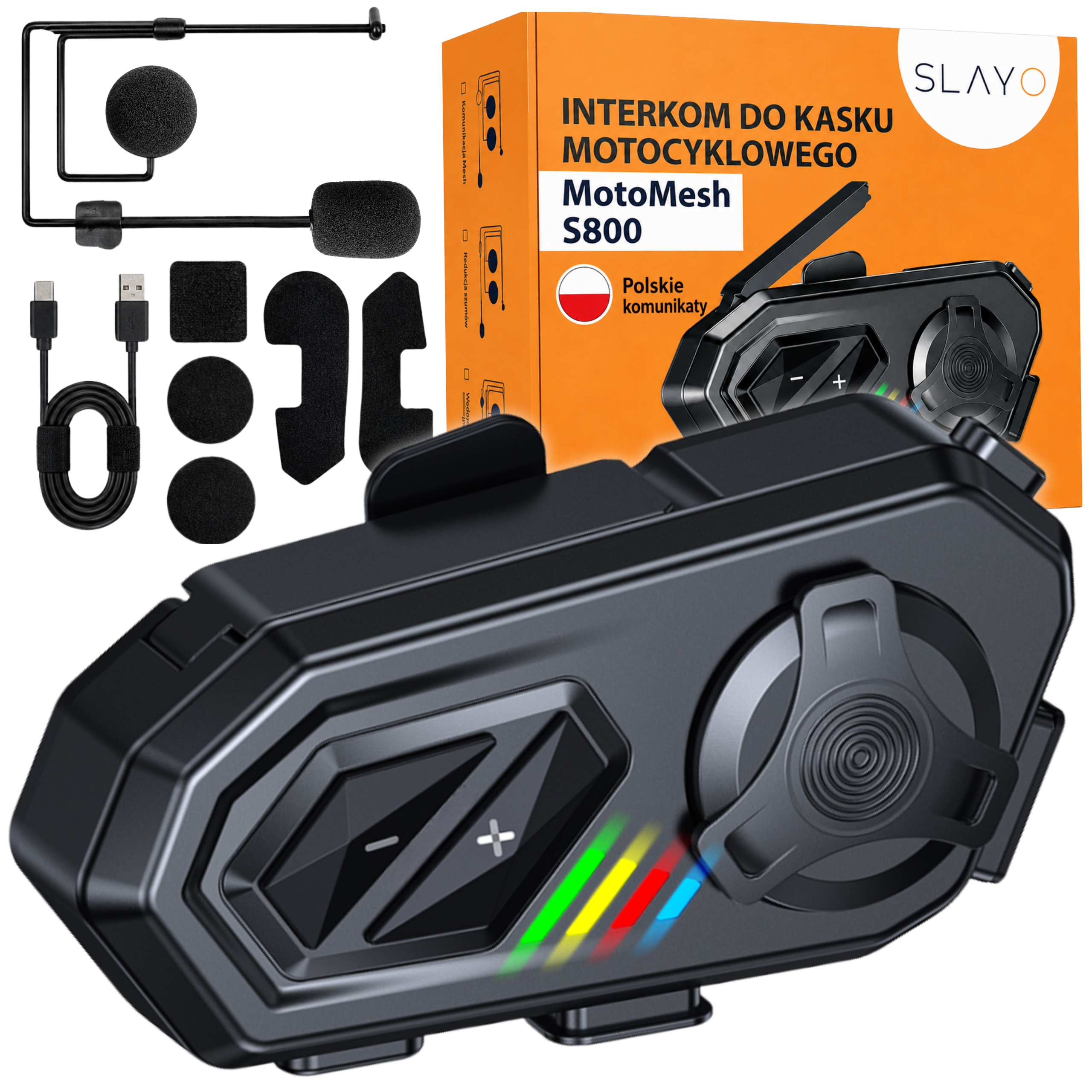 Interkom Motocyklowy Slayo MotoMesh S800 - Mesh 8 Osób, 1500 m, Polskie komunikaty | Slayo